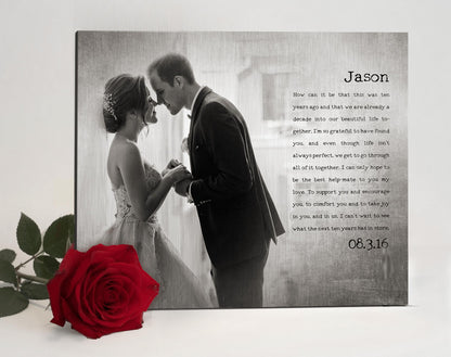 Vintage Tin Photo Gift: Custom Vows or Lyrics, 10th Anniversary