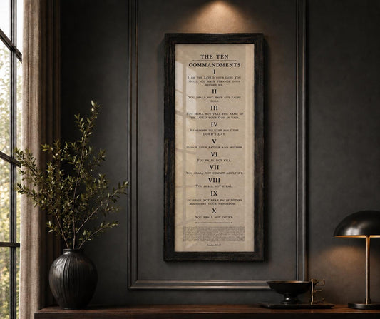 Framed Ten Commandments Parchment Wall Art, 1st anniversary paper scripture wall art by Honeycomb Proverbs