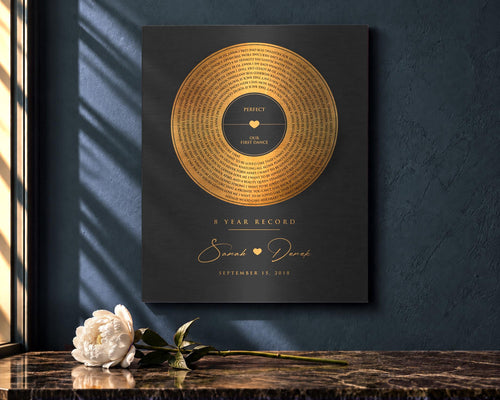 Personalized Bronze Anniversary Record: Custom Album Cover with Song Lyrics, 8th or 19th Year