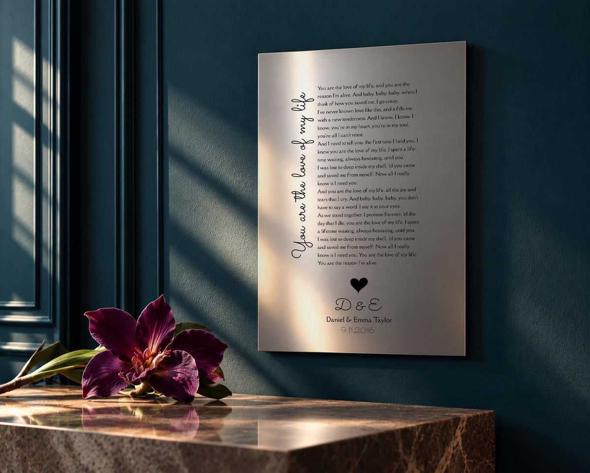 Custom Song Plaque, Tin 10th Anniversary Gift, Personalized lyrics wall decor, Aluminum Gifts - HoneycombProverbs - Signs - Tin and Aluminum Gifts