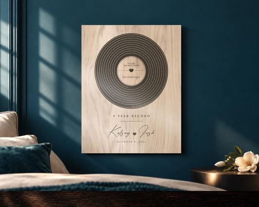 Personalized 5th Anniversary Wood Record: Song Lyrics, song lyric record art by Honeycomb Proverbs