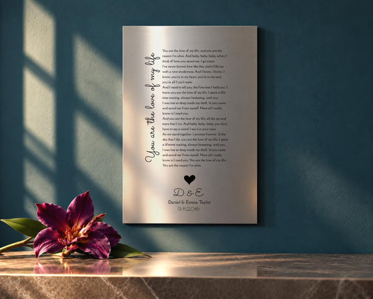 Custom Song Plaque, Tin 10th Anniversary Gift, Personalized lyrics wall decor, Aluminum Gifts - HoneycombProverbs - Signs - Tin and Aluminum Gifts