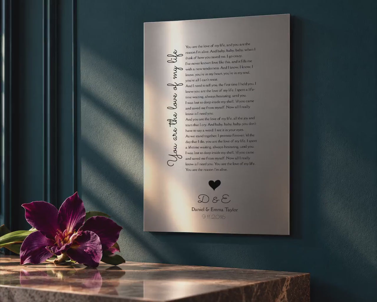 Custom Song Plaque, Tin 10th Anniversary Gift, Personalized lyrics wall decor, Aluminum Gifts