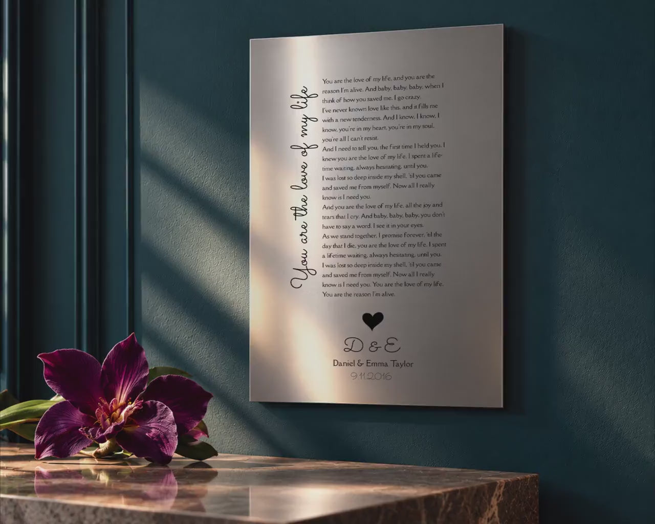 Custom Song Plaque, Tin 10th Anniversary Gift, Personalized lyrics wall decor, Aluminum Gifts