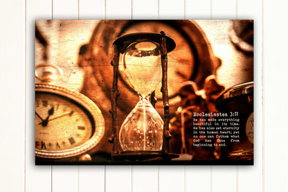 Ecclesiastes 3:11 scripture art on wood-look canvas