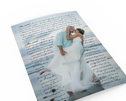 Printed Vows with Wedding Photo - Fine art and canvas personalized anniversary and inspirational gifts