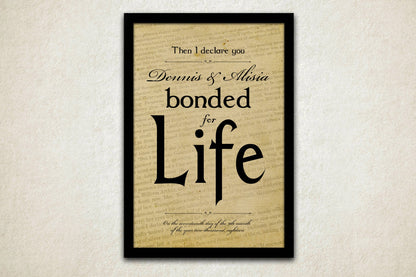 Romantic Art Print: Then I Declare you Bonded for Life - Honeycomb Proverbs - Wedding gift ideas - paper anniversary gifts 