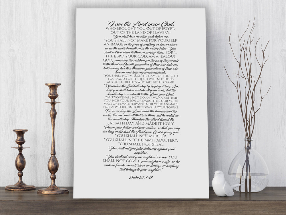 Canvas Scripture Print, the ten commandments, 10 commandments, gift, contemporary bible verse art, Exodus 20, gift, church decor, pastor - Fine art and canvas personalized anniversary and inspirational gifts