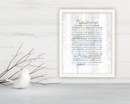 Footprints Poem, Framed Print, gift, Christian, friend, pastor, beach house,decor, nautical, fine art, sea, ocean, footprints in the sand