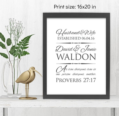 Proverbs 27:17 Personalized Wedding Gift - Fine art and canvas personalized anniversary and inspirational gifts