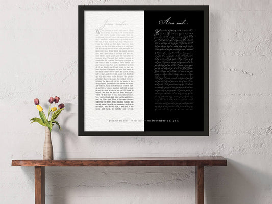 Wedding Vows on Canvas, Framed Vows, Print, Gift for him, Anniversary, Personalized, Wedding Vow art, paper, first, husband, bedroom decor
