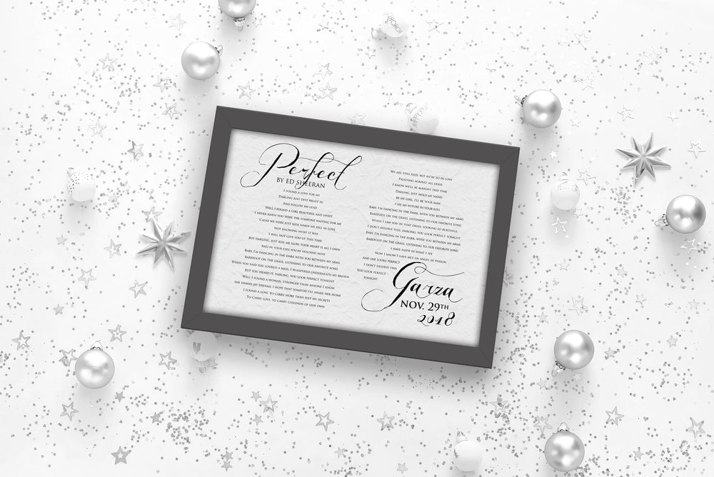 1st, Christmas, Gift, Wedding Song, First, Dance, Lyrics, framed, print, anniversary, gift, for, wife, husband, him, her, couples, gifts