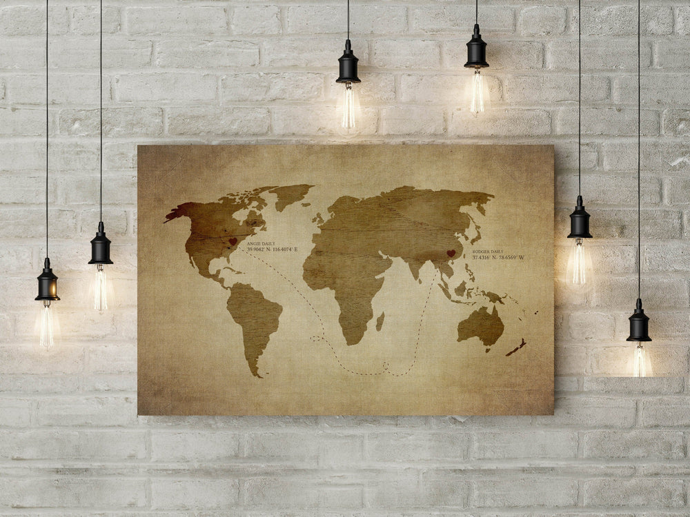 Long distance Relationship map, Rustic Decor, canvas, Christmas, custom, wedding gift, print, husband, wife, anniversary gift, Gifts, Spouse