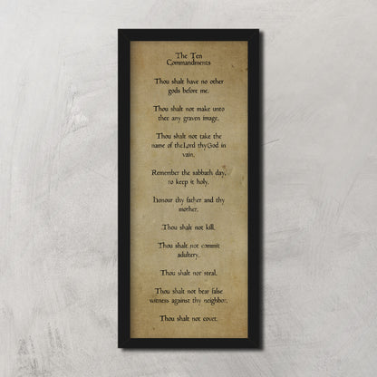 Framed Ten Commandments Vintage Art, 1st anniversary paper scripture wall art by Honeycomb Proverbs