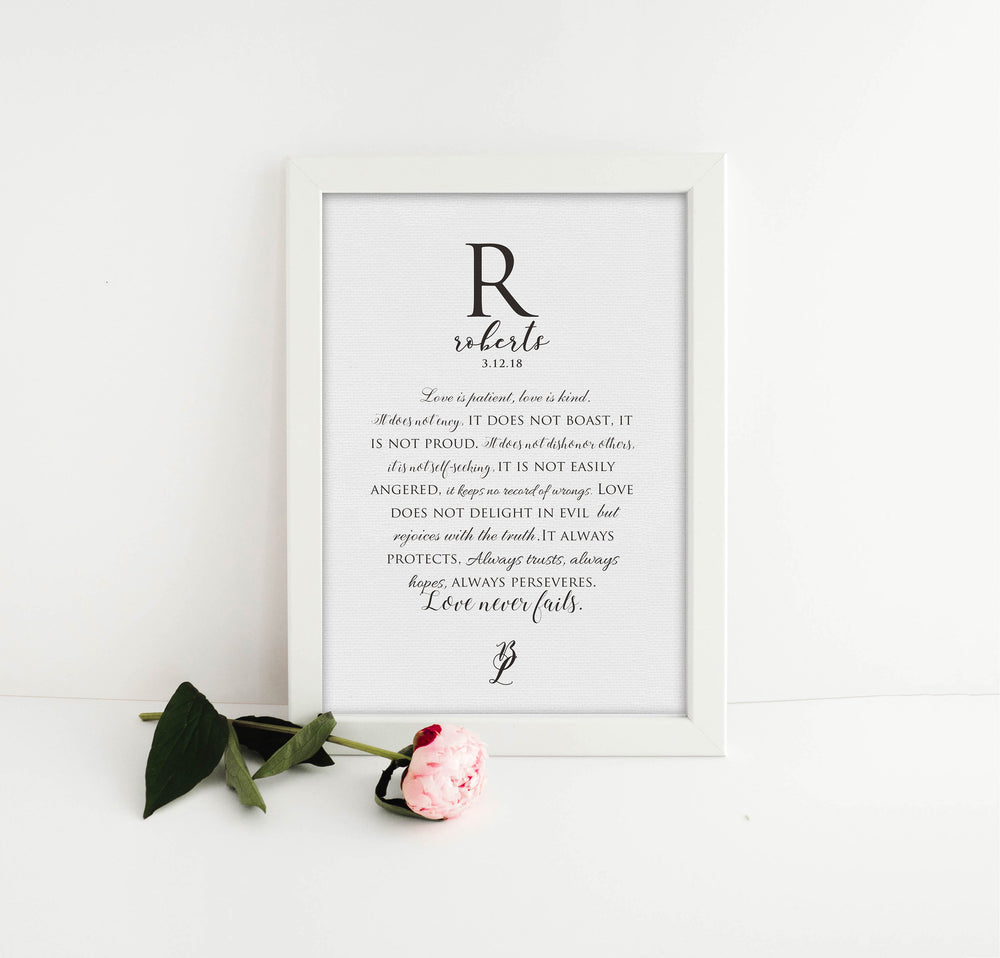 Love is patient, love is kind, personalized, wedding, gift, for wife, Framed, Canvas, Anniversary, paper, husband, 1st anniversary, 1 Cor 13