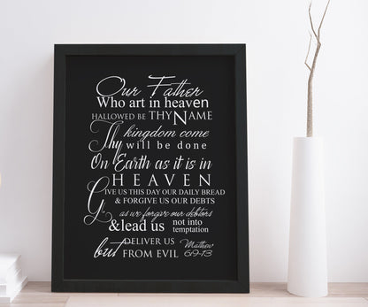 The Lord's Prayer Framed Decor, Christian Wall Art,Inspirational Decor, Our Father Who Art in Heaven, Mathew 6, Popular Christian Prayer,