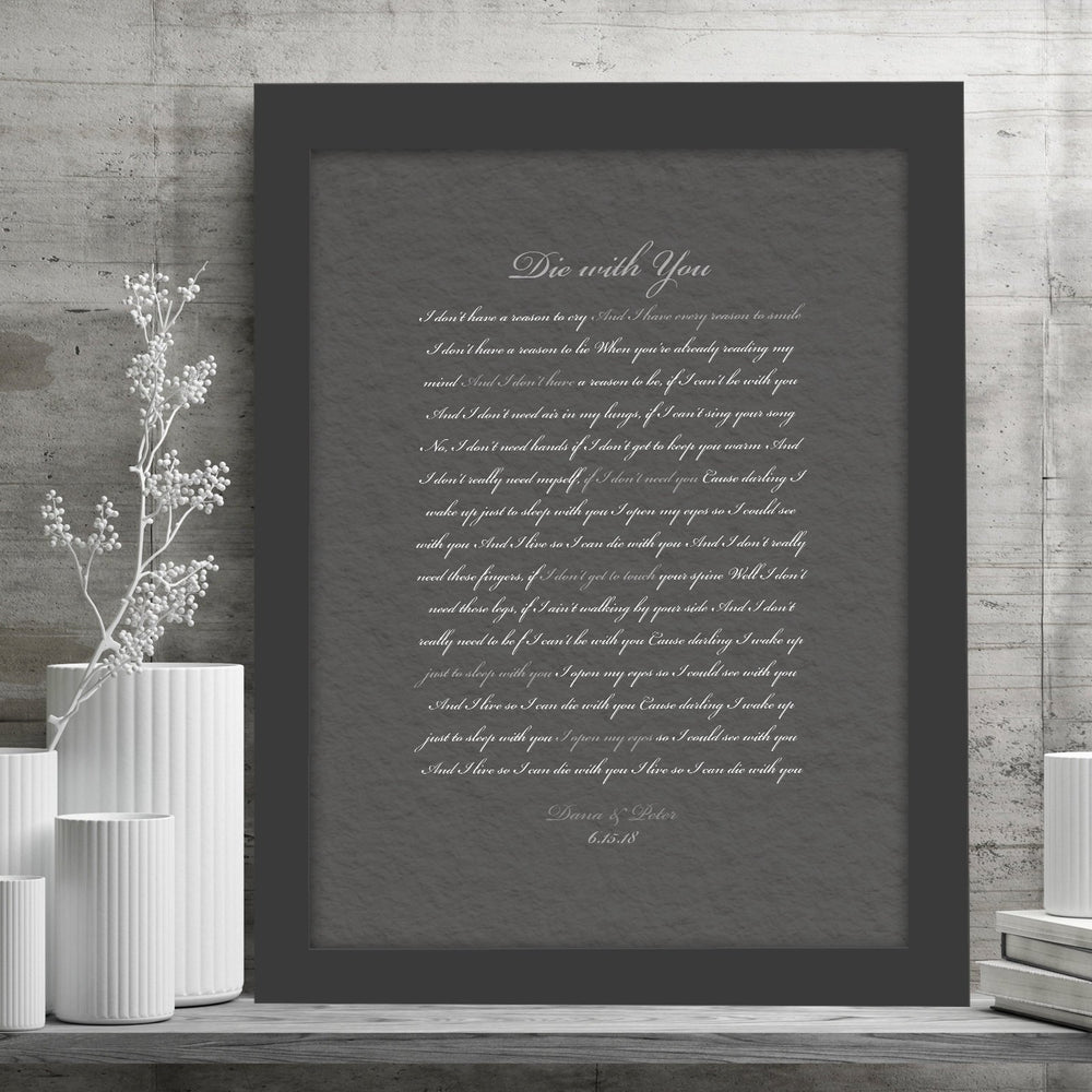 
                  
                    Framed Wedding Song, Die With You, Bride and Groom First Dance, Gift for Bride from Groom, Romantic Bedroom Decor, Paper gift for husband
                  
                