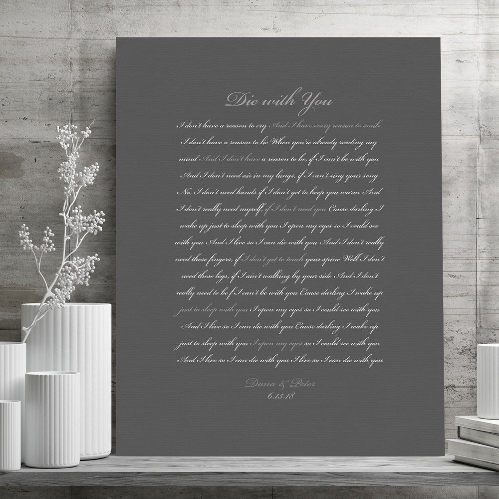 
                  
                    Song Lyrics on Canvas, Custom Printed Quote, modern anniversary gift, Romantic Bedroom decor, Sister Wedding Gift, Wedding Date Print
                  
                