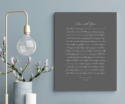 Song Lyrics on Canvas, Custom Printed Quote, modern anniversary gift, Romantic Bedroom decor, Sister Wedding Gift, Wedding Date Print
