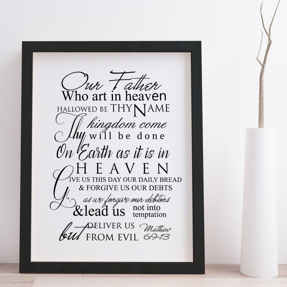The Lord's Prayer Framed Decor, Christian Wall Art,Inspirational Decor, Our Father Who Art in Heaven, Mathew 6, Popular Christian Prayer,
