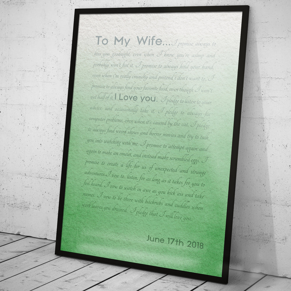 
                  
                    Framed Wedding Vows, Custom Paper Anniversary Gift, Ombre Walll Decor, Anniversary Gift for Wife, Modern Romantic Gifts, For Her, Print Vows
                  
                
