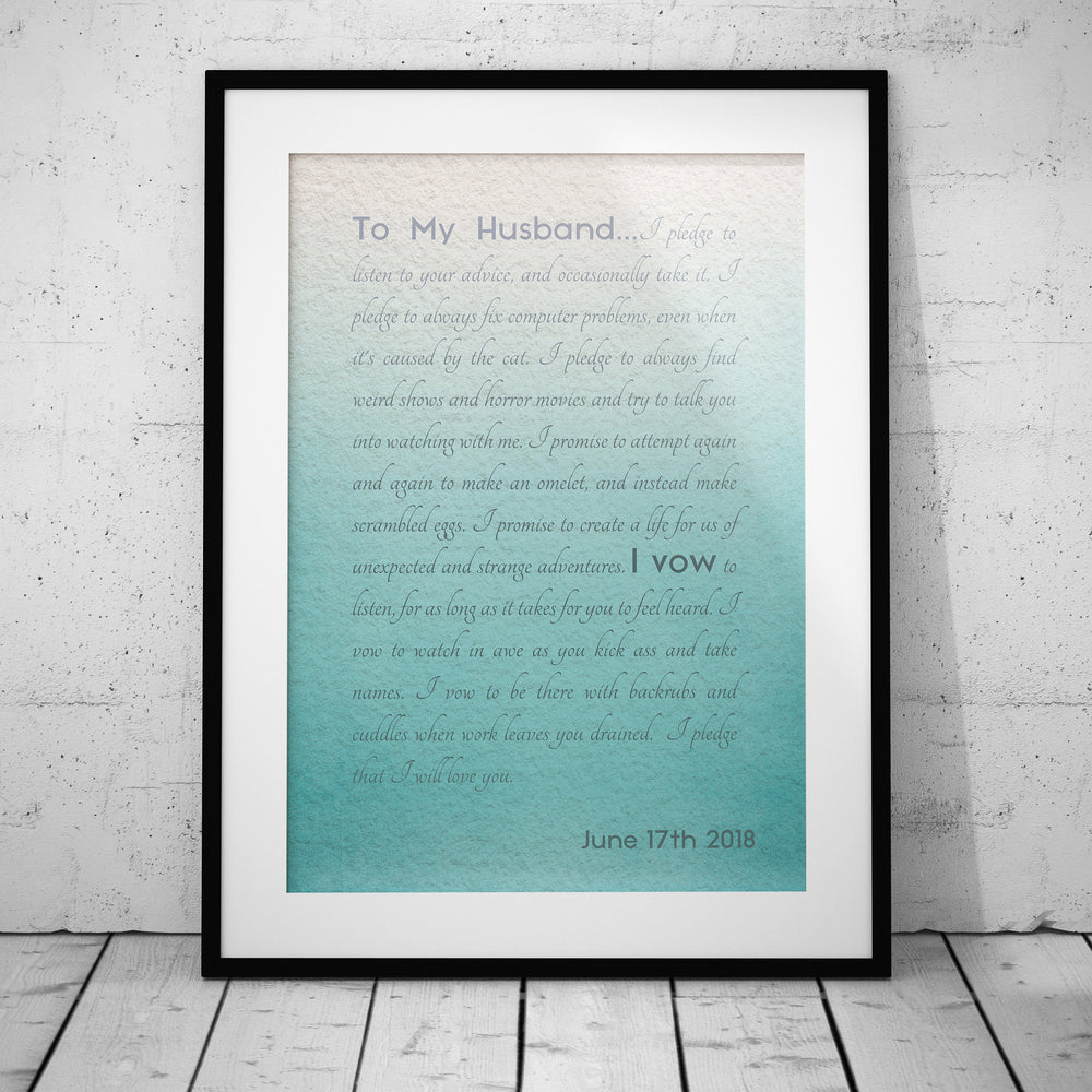 
                  
                    Framed Wedding Vows, Custom Paper Anniversary Gift, Ombre Walll Decor, Anniversary Gift for Wife, Modern Romantic Gifts, For Her, Print Vows
                  
                