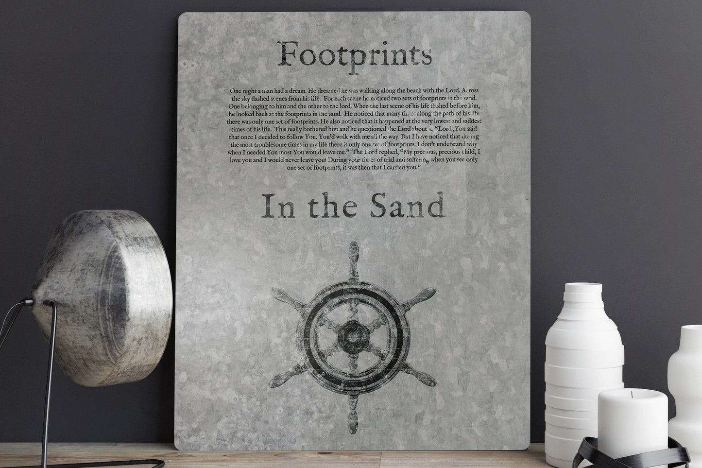 Footprints in the Sand, Galvanized Metal Sign, Footprints Poem, for Him, Christian Decor, Religious Art for Beach house, Gift, Christian Men