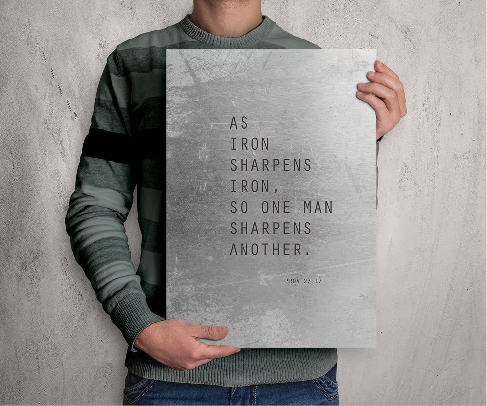 Proverbs 27:17 Metal Print, As Iron Sharpens Iron, Scripture Decor, Bible Verse Art, Christian Wall Decor, Modern, Unique Gift for Men,