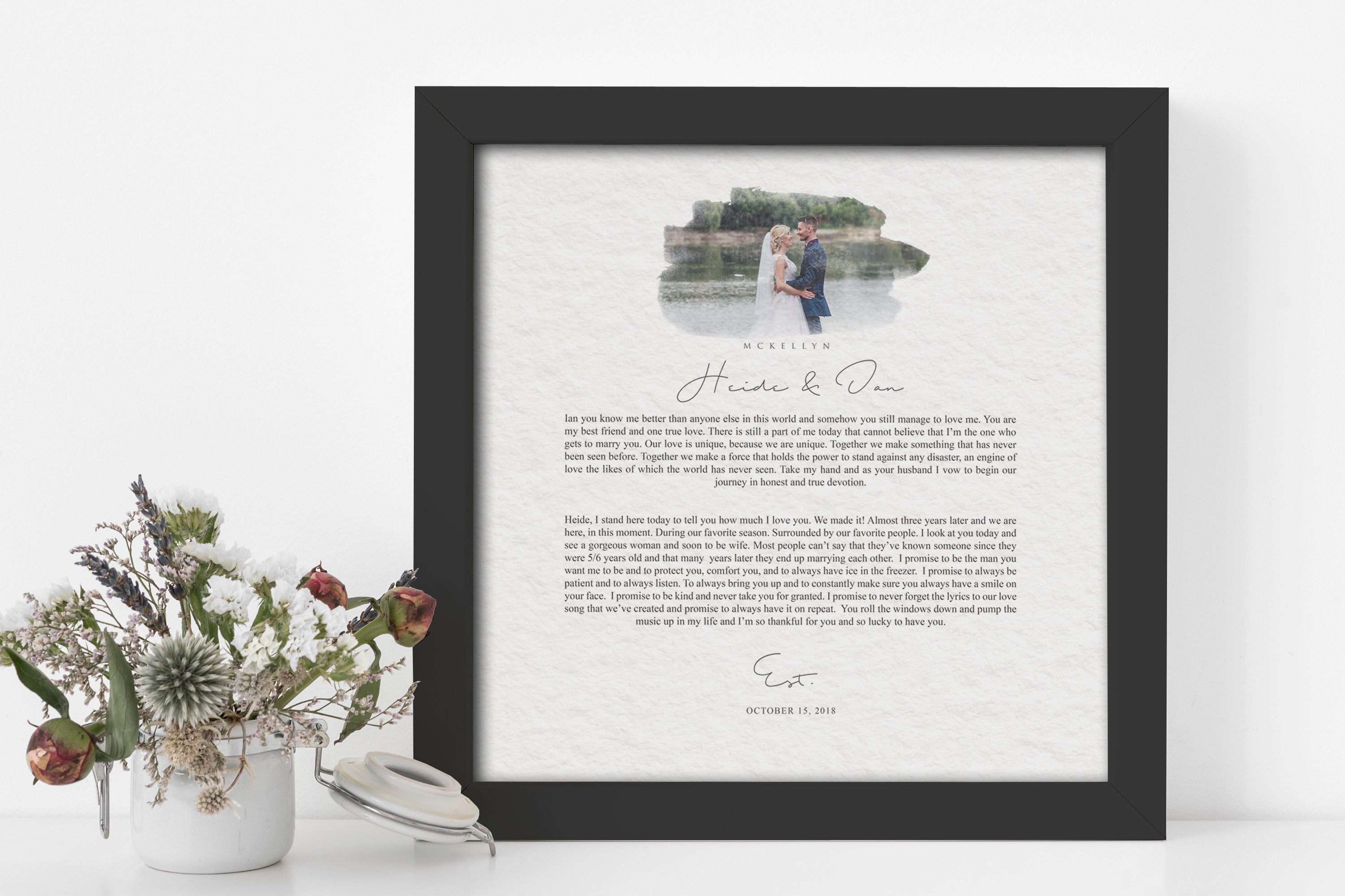 Vintage Photo Art with Lyrics, Wedding Photo Giclee Print, Anniversary Gift, Framed Fine Art Print With Vows, authentic Custom Wedding Photo Print