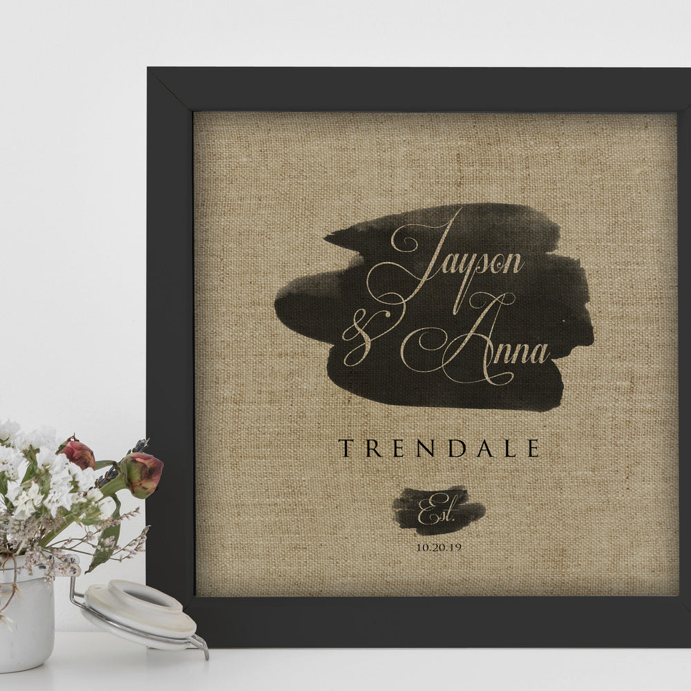 
                  
                    Personalized Framed Linen Name and Date Decor
                  
                