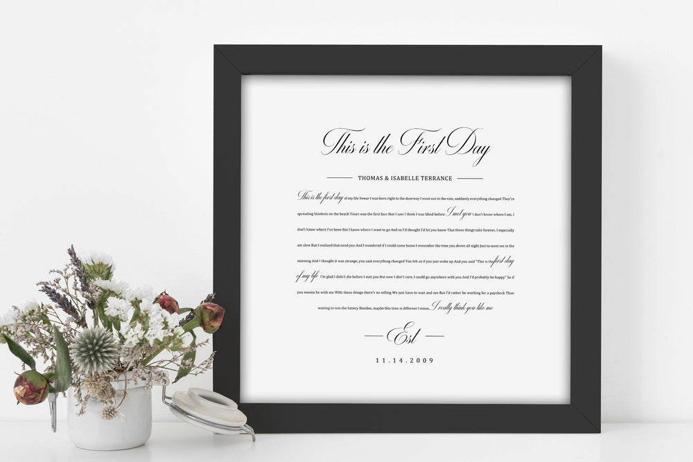 
                  
                    1st Year Anniverary Gift, Paper Anniversary Gift, Song Lyrics on Paper, 1st Wedding Anniversary Gift, Framed Lyric, Song Print, Wedding Gift
                  
                