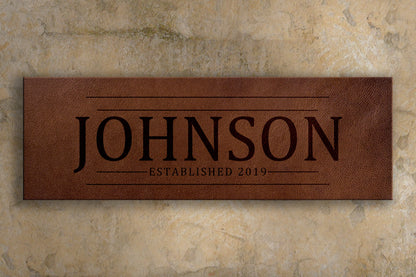 Custom faux leather name sign, view 4