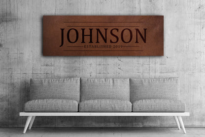 Custom faux leather name sign, view 5