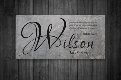 Personalized family name sign with Joshua 24:15, view 3