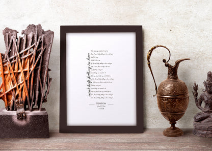 Framed Cotton Gift, 1st anniversary paper song lyric wall art by Honeycomb Proverbs