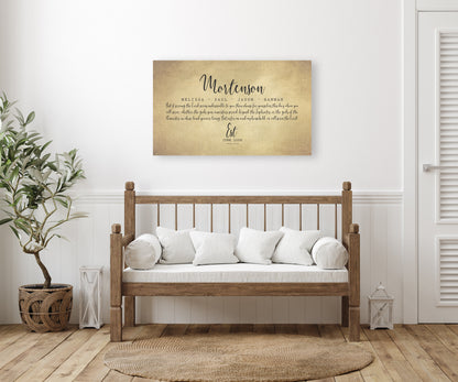 Blended family name sign on cotton canvas, view 4