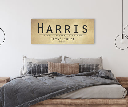 Rustic family name sign on cotton canvas, view 4