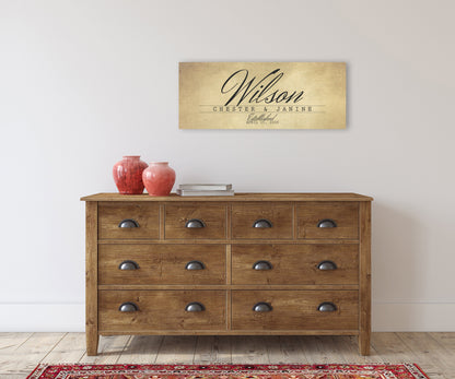 Rustic family name sign on cotton canvas, view 5