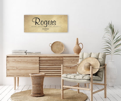 Rustic family name sign on cotton canvas, view 6