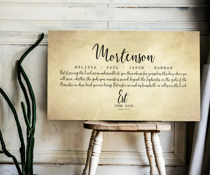 Blended family name sign on cotton canvas