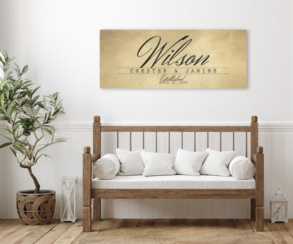 Rustic family name sign on cotton canvas, view 2