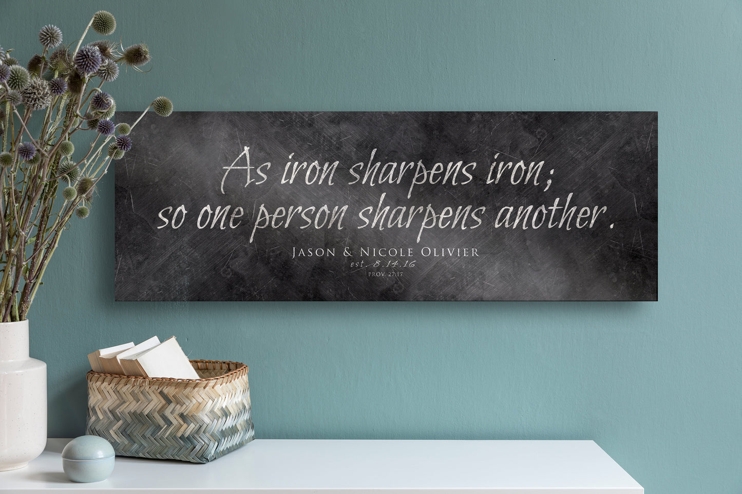
                  
                    Proverbs 27:17, As Iron Sharpens Iron Personalized Wall Sign
                  
                