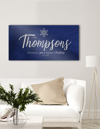 Last Name Sign, Snowflake Christmas Sign, Blue Christmas decor, Personalized Sign, Establsihed Sign,  Name Sign, Merry Christmas Sign