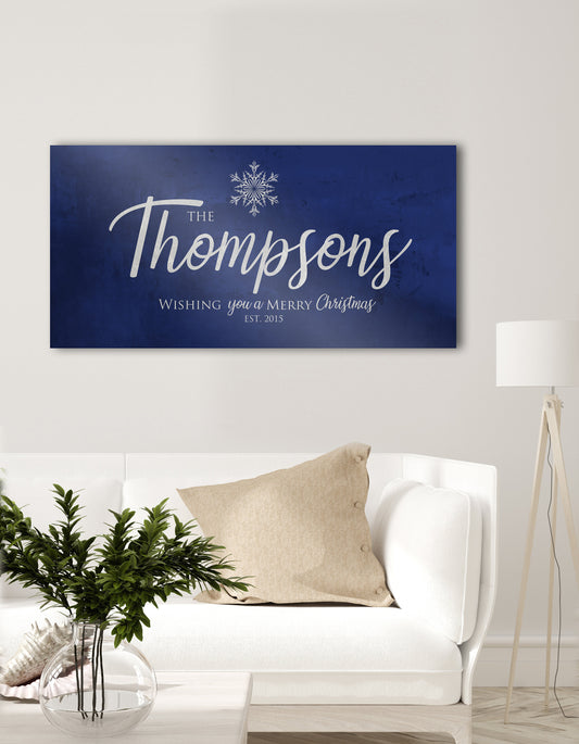 Last Name Sign, Snowflake Christmas Sign, Blue Christmas decor, Personalized Sign, Establsihed Sign,  Name Sign, Merry Christmas Sign