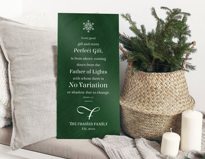 James 1:17 Sign, Christmas Bible Verse Art, Personalized, Christian Christmas Decor, Large Christmas Sign, Family Name, Holiday Sign