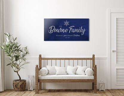 Last Name Sign, Snowflake Christmas Sign, Blue Christmas decor, Personalized Sign, Establsihed Sign,  Name Sign, Merry Christmas Sign