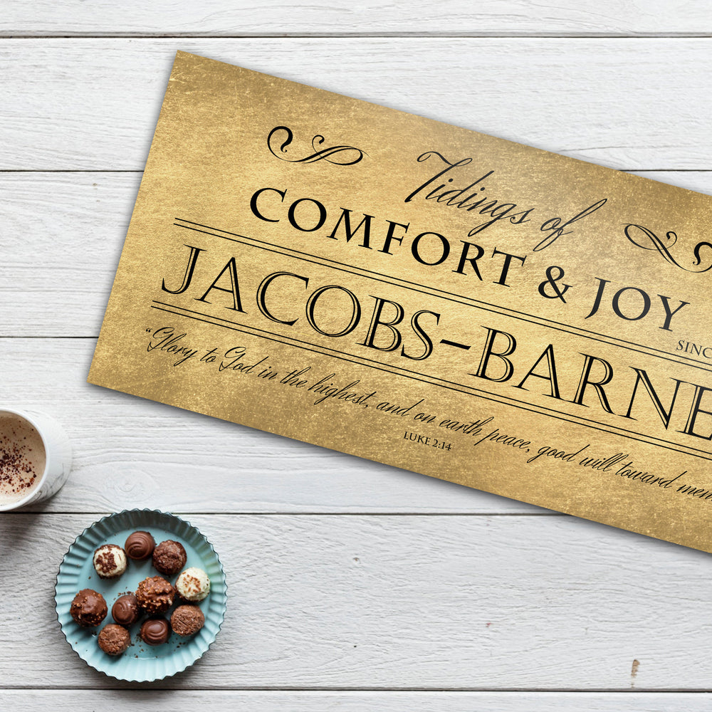 
                  
                    Comfort and Joy, Rustic Holiday Sign, Christmas Sign, Luke 2:14, Personalized Holiday Sign, Sign, Name Sign,  Gold Christmas decor, Gfit
                  
                
