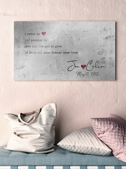Rustic Song Lyric Sign, close-up detail, 10th anniversary tin