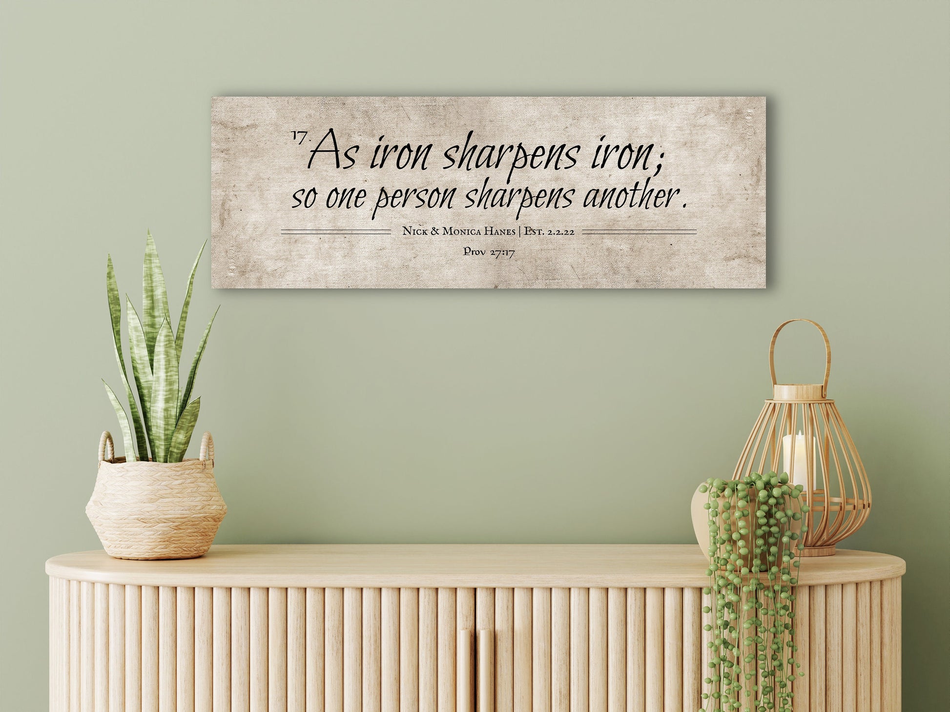 Cotton Iron sharpens Iron Wall Art, Men Anniversary Gift, Cotton Anniverary Gift, Christian husband gift, for couple, Iron sharpen iron gift