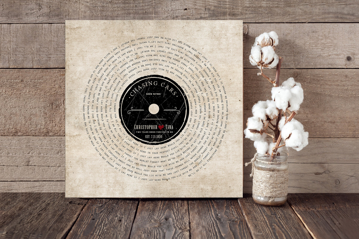 
                  
                    2 Years Down Rustic Cotton Canvas, 2nd Anniversary Gift on Cotton, Personalized Cotton Vinyl Record Art, Cotton Anniversary Gift for Husband
                  
                